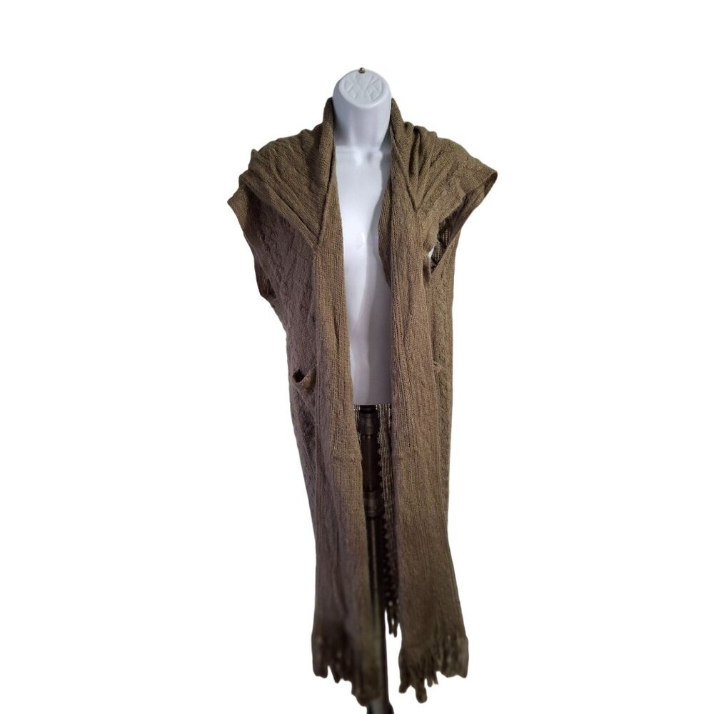 The Wow Now Boho Chic Hooded Knit Vest S Brown Fringe Hippie